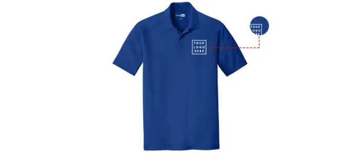 a customized blue polo shirt