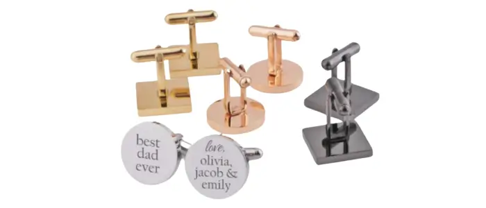 four unique engraved cufflinks, perfect for a father's day gift