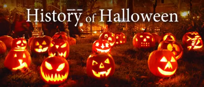  jack-o'-lantern, bats, and ghosts, depicting the history of halloween