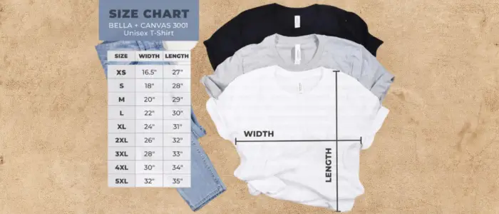 size chart of bella canvas t-shirt