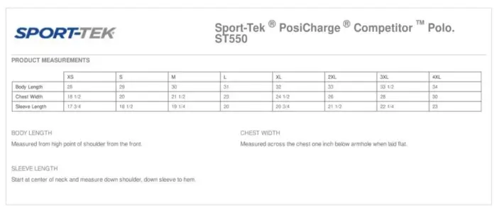 size chart of paragon 210 long sleeve t-shirt