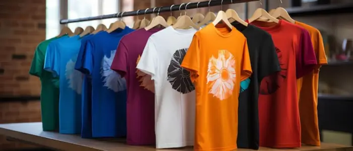 fashion t-shirts are hanging after direct to film printing process