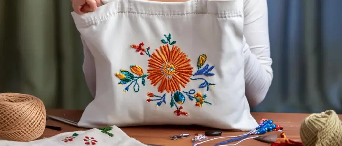 finishing touches on tote bag