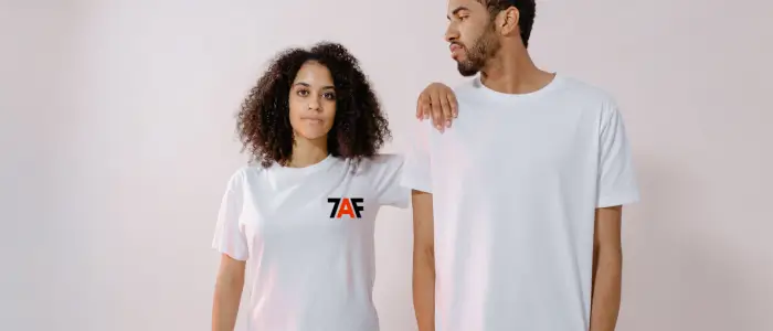 Logo in T-shirt wearing by woman is defining what is DTF