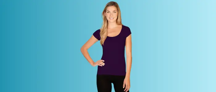 woman in purple cap sleeve t-shirt and black pants