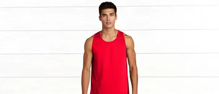 a guy wearing red athletic tank top