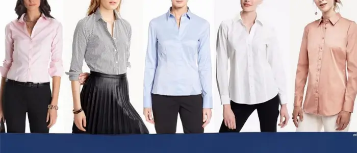 a collection of button down shirts for women in different hues