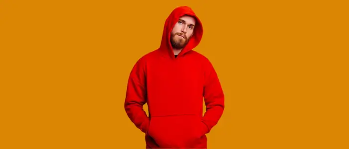 man wearing red hoodie t-shirt