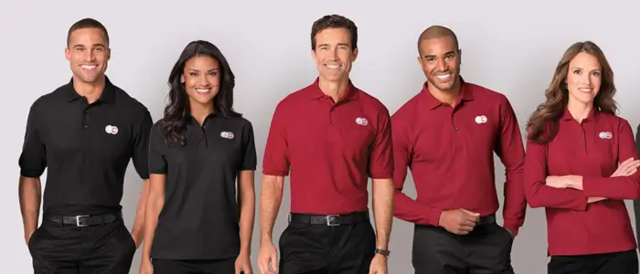 group of professionals in long sleeve polo shirts at workplace