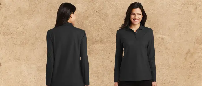 women wear black long sleeve polo shirt