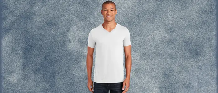 man wearing a white v-neck t-shirt