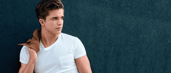 a man in a white pocket t-shirt