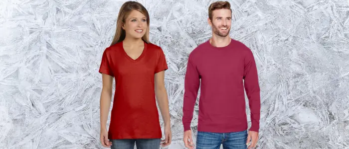 two people in red and pink ring-spun t-shirts