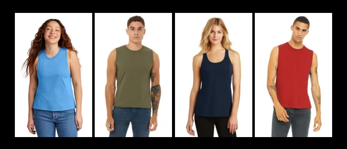 men's and women's wear tank tops in different designs and colours