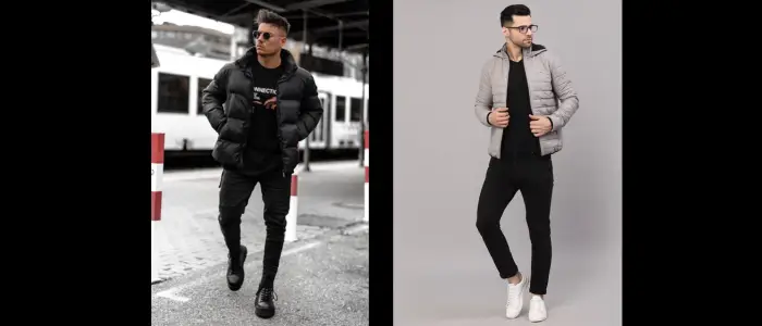 two men in black casual puffer jacket