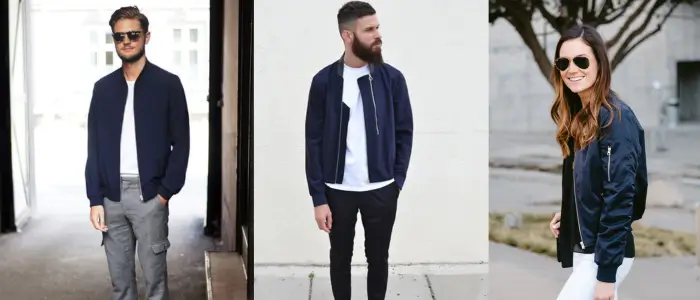 Blue bomber jacket outfit best sale