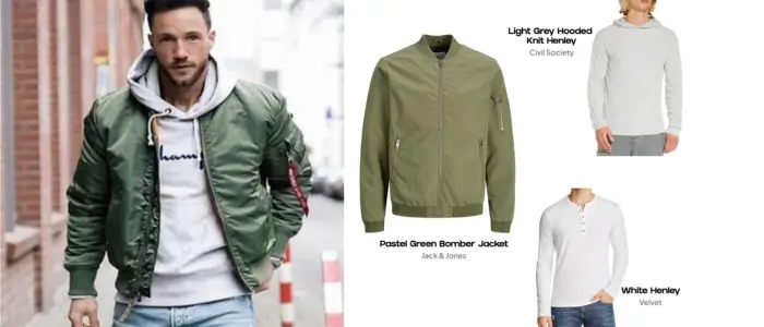 man in a green bomber jacket