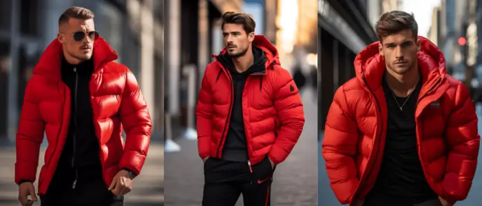 men's in red puffer jacket