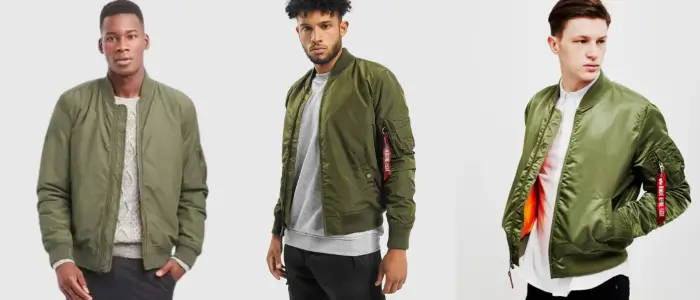 three men in green bomber jacket