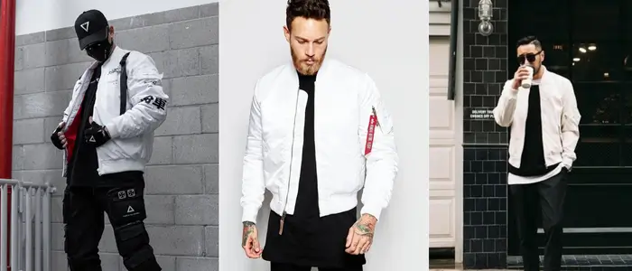 men's in white bomber jacket  