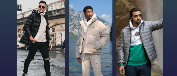 men's in  puffer jacket into different styles