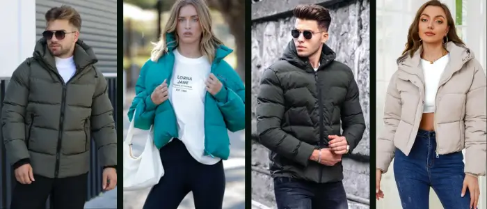 people in puffer jacket different style and colour 