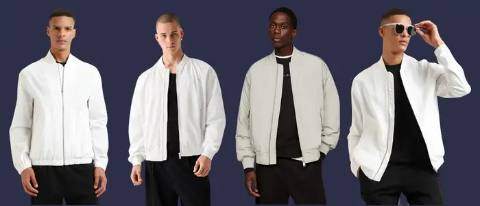 men's in white bomber jackets with perfect size.