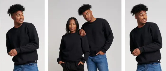 men and women wearing black crewneck sweatshirt