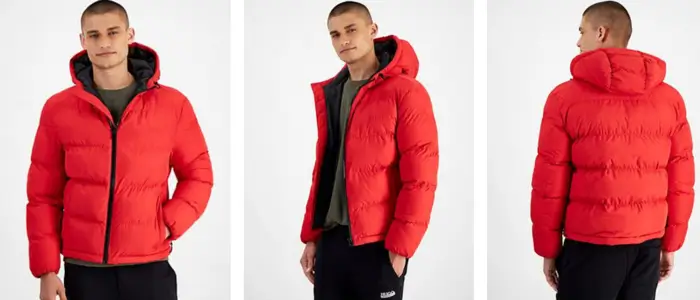 men in puffer jacket with perfect shape and size