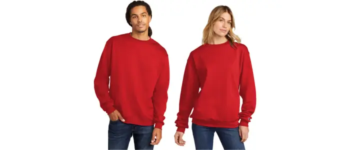 men and women in red crewneck sweatshirt 