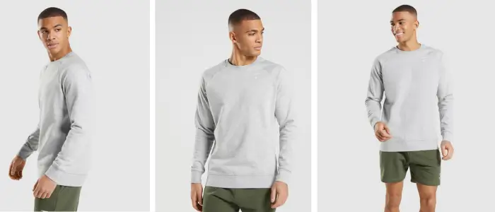 men wear grey crewneck sweatshirt in different style