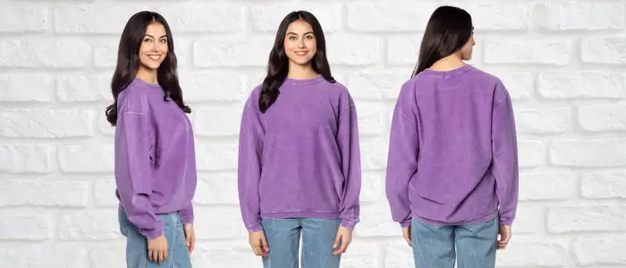 women wearing purple crewneck sweatshirt