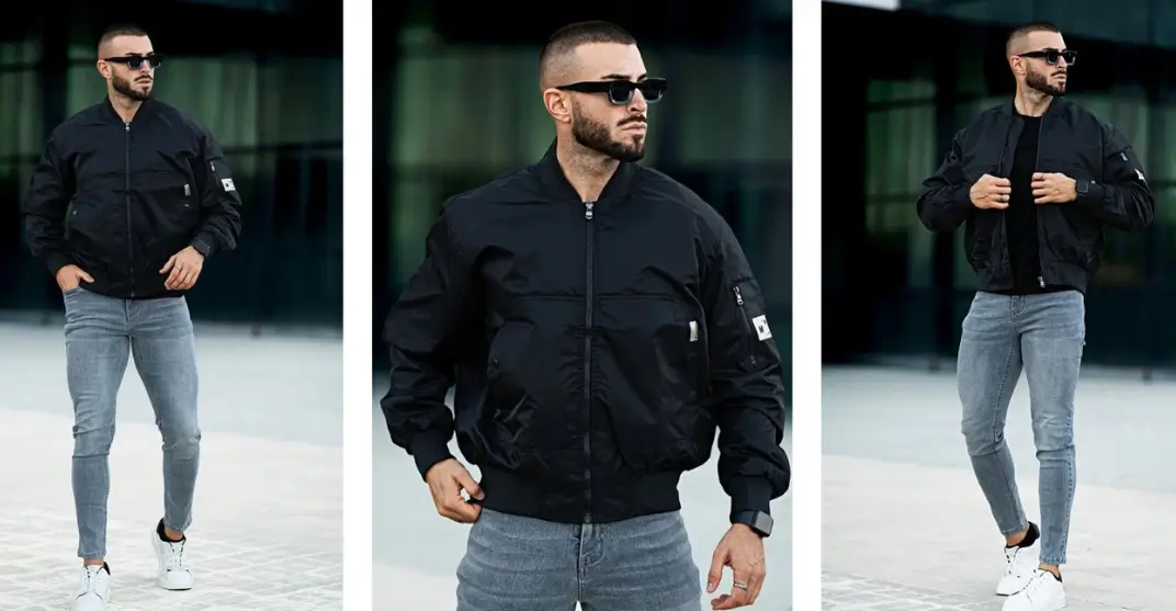 men wearing black bomber jackets