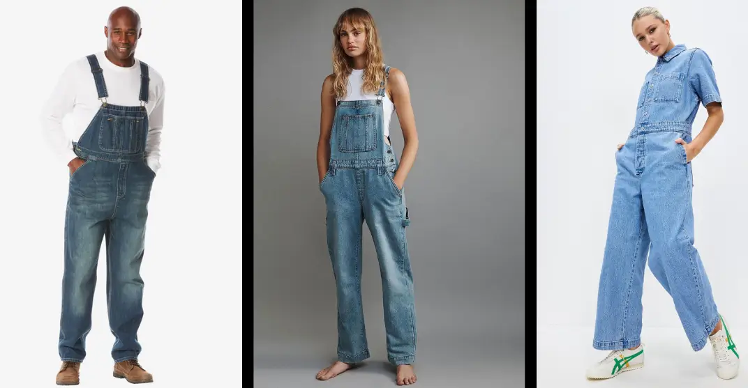 men and women in denim overalls 