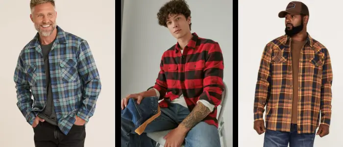 three men wear a plaid flannel shirts