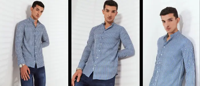 men wear a blue striped shirt