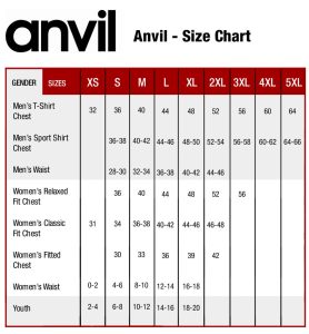 anvil size chart for men,women and youth