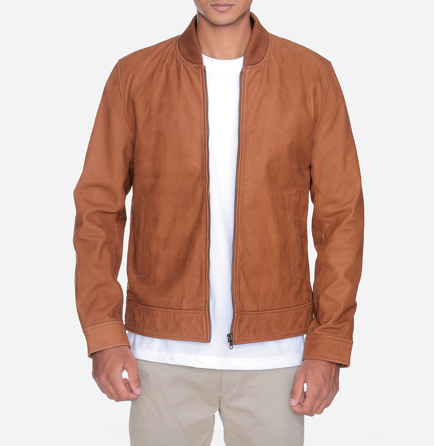 BJM101 Eugene Brown Suede Leather Bomber Jacket