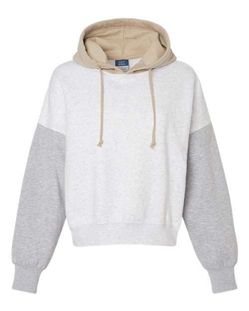 Mv Sport W23716 Women's Sueded Fleece Colorblocked Crop Hooded Sweatshirt
