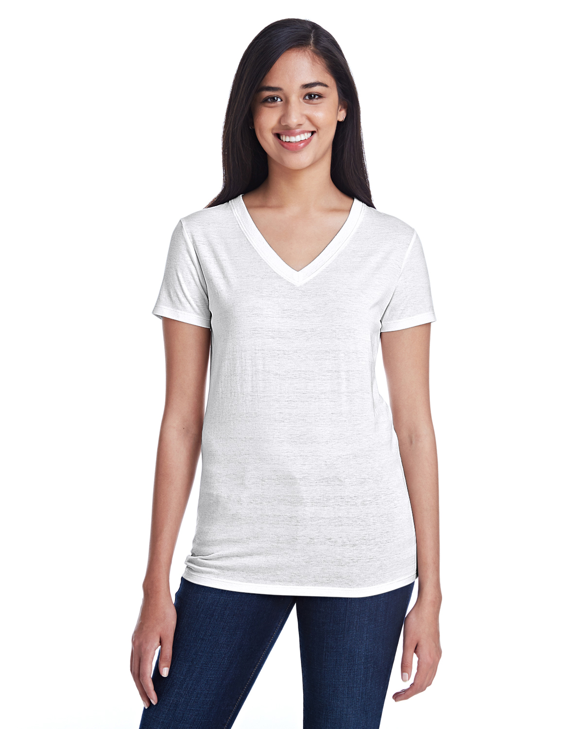 Threadfast Apparel 252RV Women's Invisible Stripe V-Neck T-Shirt