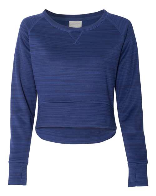 J. America 8663 Women's Odyssey Striped Performance Fleece Hi-Low Crewneck Sweatshirt