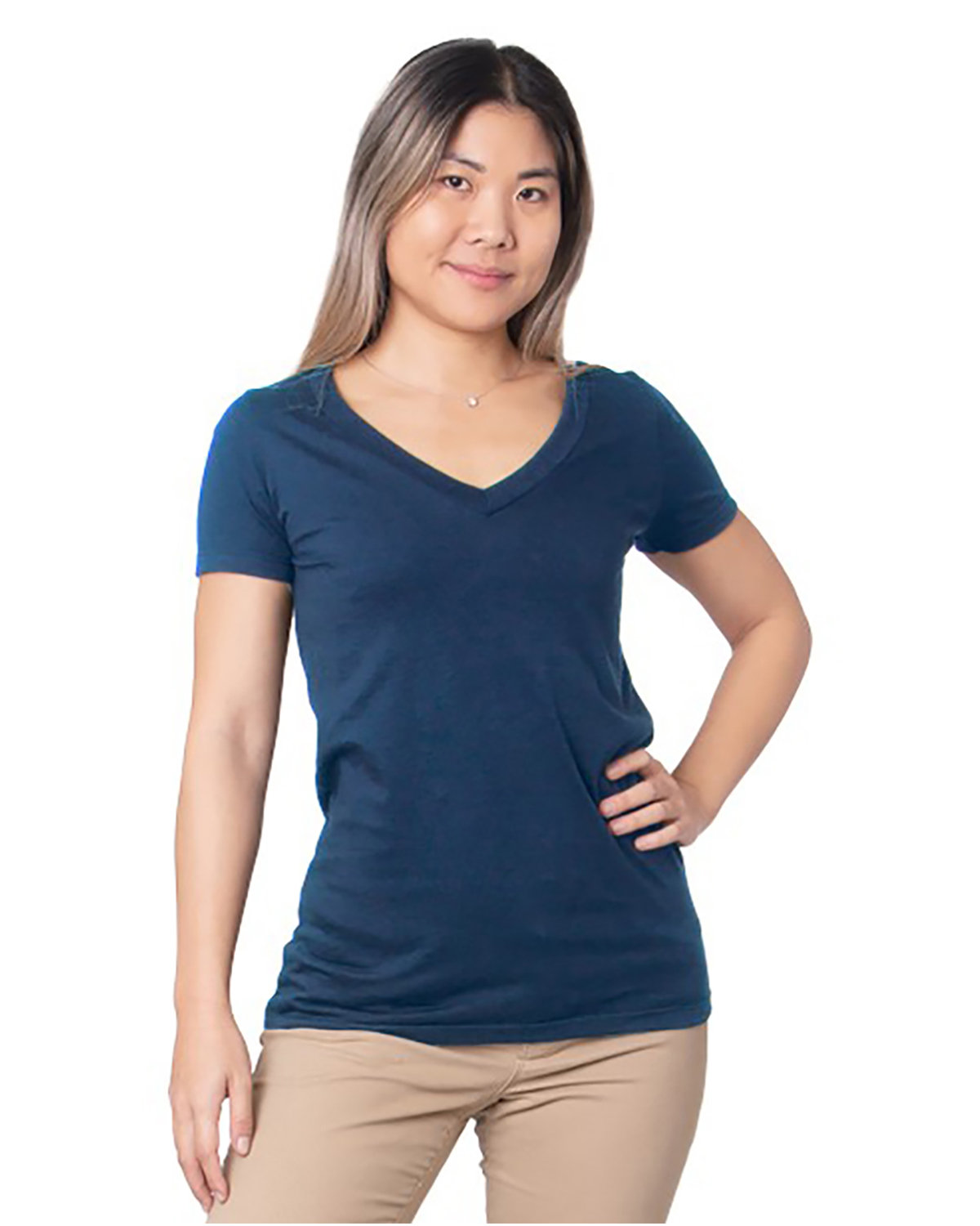 Bayside 5875 Women's Fine Jersey V-Neck T-Shirt