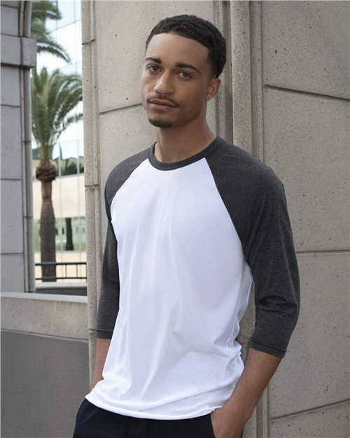American Apparel BB453US USA-Made 50/50 Poly/Cotton Raglan Three-Quarter Sleeve Tee