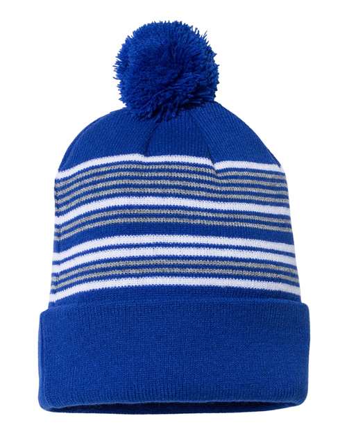 Sportsman SP60 12 Striped Pom-Pom Cuffed Beanie