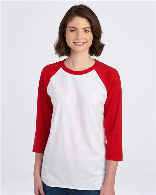 Jerzees Premium Blend Ringspun 3/4 Sleeve Raglan Baseball Tee - White/Navy - View #7