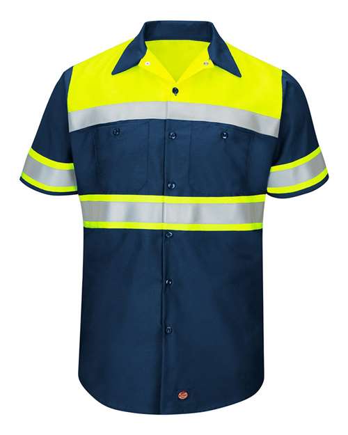 Red Kap SY80L Hi-Visibility Colorblock Ripstop Short Sleeve Work Shirt - TALL