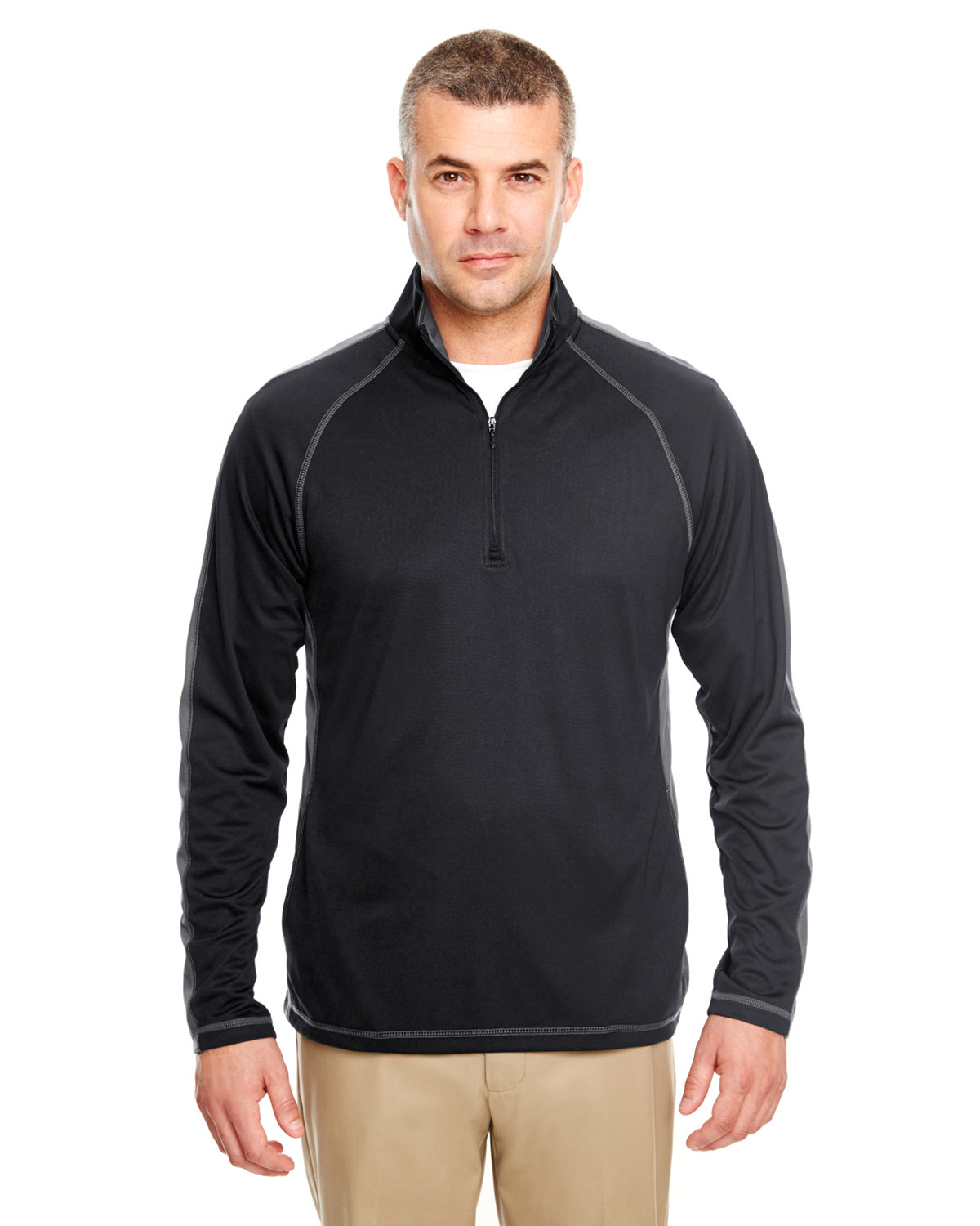 UltraClub 8398 Adult Cool Dry Sport Quarter-Zip Pullover with Side and Sleeve Panels
