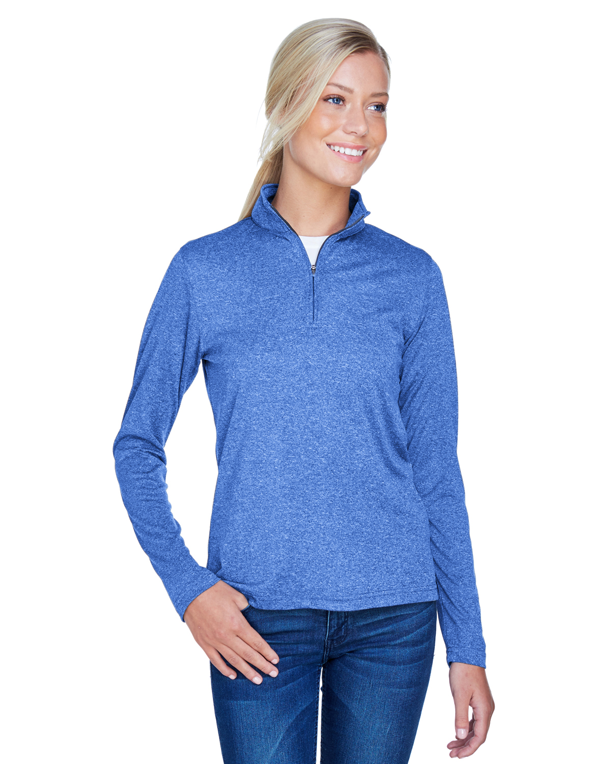 UltraClub 8618W Women's Cool Dry Heathered Performance Quarter-Zip