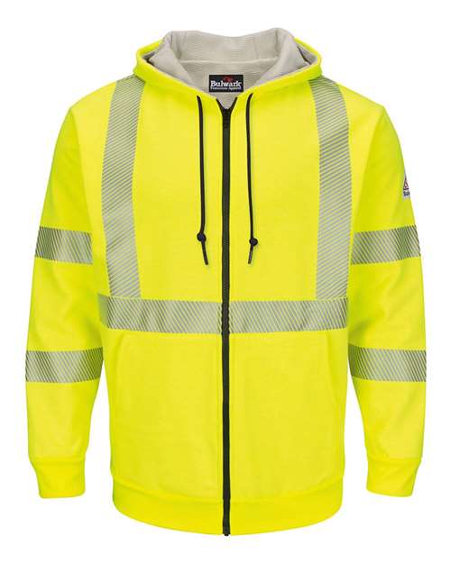 Bulwark SMZ4HVL Hi-Visibility Zip-Front Hooded Fleece Sweatshirt with Waffle Lining - Long Sizes