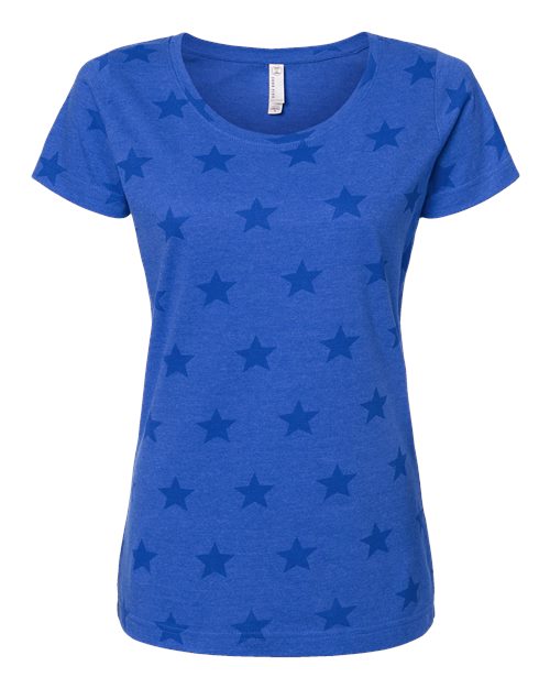 Code Five 3629 Women's Star Print Scoop Neck Tee